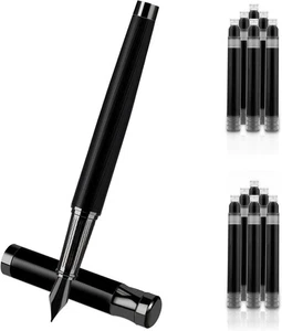 Luxury Metal Pen Set - Fine Nib Fountain Pen with Converter and 10 Black Ink - Picture 1 of 7