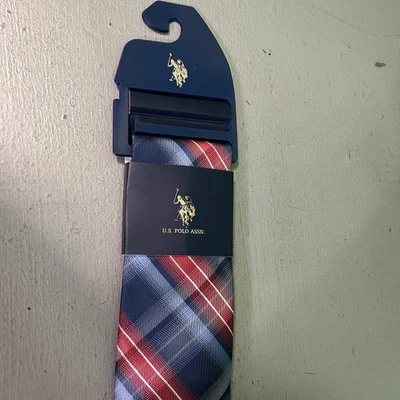 EE. UU. POLO ASSN. Corbata Poliéster NUEVA Cuadros y Cuadros Hecha a Mano Azul y Rojo Foto 1 de 4