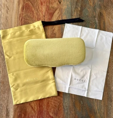 Estuche para gafas de sol Gucci amarillo con bolsa antipolvo de seda y tela de microfibra nuevo sin usar Foto 1 de 4