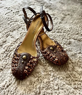 Sandalia Apepazza Daphne de cuero tejido punta abierta talla EUR 36,5/6,5 correa al tobillo marrón Foto 1 de 4