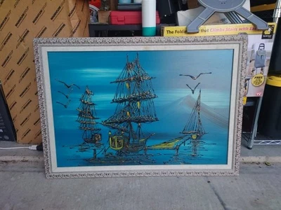 Vanguard Studios 1967 Nautical Ship Drip Art Signed Mid LOCAL PICK UP 40X28” - Image 1 of 4