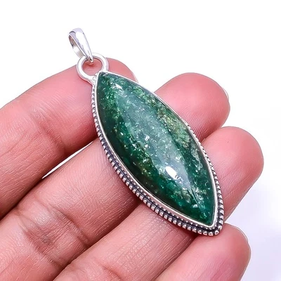 Green Aventurine 925 Sterling Silver Bali Pendant 2.34" P45, Christmas Gift - Image 1 of 4
