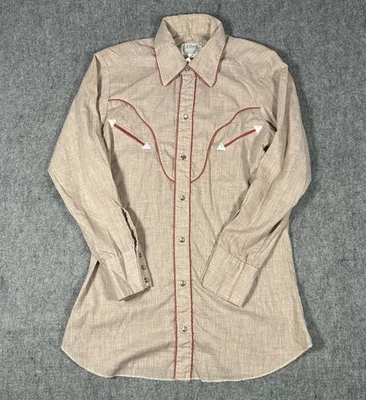 Vintage H Bar C Western Shirt Mens Pink Pearl Snap USA Sz 15-33 Medium Ranch 70s - Image 1 of 4