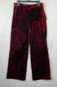 Pantaloni donna morbidi dintorni velluto gamba larga medi Lagenlook rose rosse nuovi con etichette - Foto 1 di 14