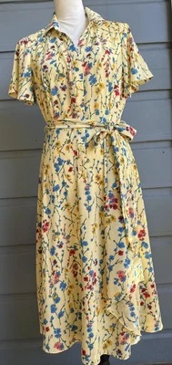 London Times - Cintura Camisa Midi Estilo Años 40 - Talla 10 - Crepé Floral Amarillo - ¡Nuevo! Foto 1 de 4