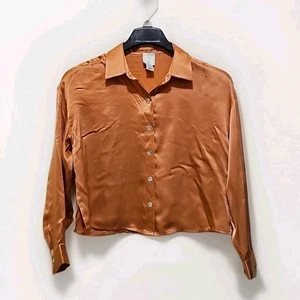Joie Silk cropped Blouse Burnt Orange button down long sleeves (Small) - Picture 1 of 9