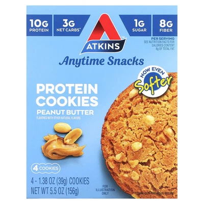 Anytime Snacks, galletas proteicas, mantequilla de maní, 4 galletas, 1,38 oz (39 g) cada una Foto 1 de 3