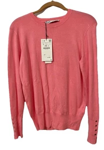 Zara Damen Strickpullover Koralle mit Zierknöpfen am Ärmel Größe L Neu mit Etikett - Bild 1 von 8