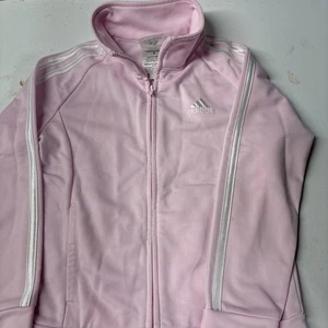 Adidas Girls Pink White Stripes Track Jacket Athletic Zip Jacket Size 5 - Picture 1 of 6