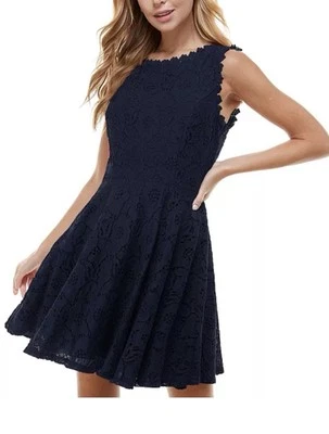 Vestido City Studio Juniors con ribete de encaje mini calce y acampanado talla 1 azul marino Foto 1 de 4