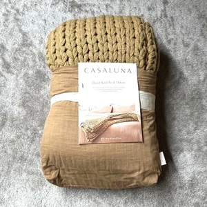 Casaluna Hand-Knit Oversized Chunky Textured Bed Throw In Warm Brown 50" X 70" - Picture 1 of 6