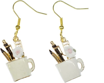 Miniblings Becher Stift Schule Ohrringe Büro Schule Homeoffice Schreibzeug - Han - Bild 1 von 4