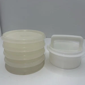 Tupperware Hamburger Aufbewahrung mit Presse & Ring 4" 4er Set mit Deckel - Bild 1 von 6