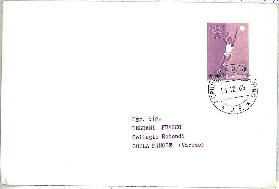 30948 - SAN MARINO - Historia Postal - Tarjeta 1965 BALONCESTO Juegos Olímpicos Foto 1 de 1