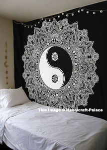 Wall Hanging Tapestry Mandala Indien Queen Size wall Art Black And White YinYang - Picture 1 of 2