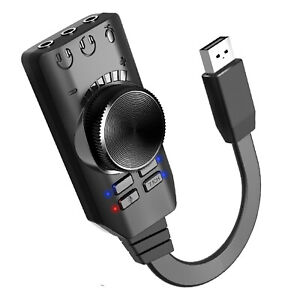Black USB Sound Card With 3.5mm Audio Plug For Windows 7/ 8/ 9/ 10/ XP/ Vista