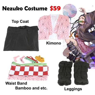 Fantasia de Halloween quimono cosplay Demon Slayer Kimetsu no Yaiba Nezuko Kamado EUA - Imagem 1 de 4