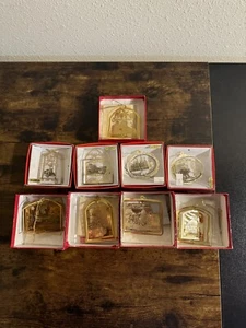 Lot of 9 Easter Seals /Nations Treasures Christmas Brass Ornament Various States - Picture 1 of 12