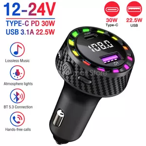 Bluetooth 5.3 Car Wireless FM Transmitter Adapter Dual USB PD Charger Hands-Free - Picture 1 of 14