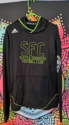 Adidas SFC Seattle Sounders Club Black Green Soccer Hoodie Large L - Image 1 of 3