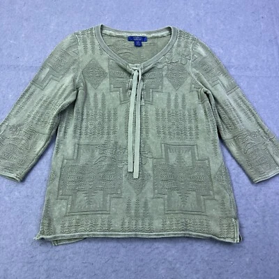 Tommy Bahama x Pendleton Top Large Aloha Harding Lace Up Embroidered Leaf Green - Image 1 of 4