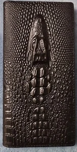 Mens Womens Crocodile Head GENUINE COWHIDE LEATHER Black Checkbook Organizer - Picture 1 of 11