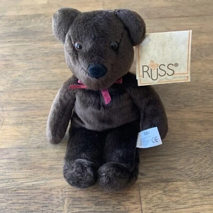 Russ Berrie Luv Haustier Leckerbissen 8 Zoll dunkelbrauner Plüschbär Stofftier Neu mit Etikett Vintage 90er Jahre - Bild 1 von 5