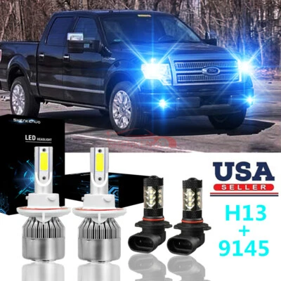 For 2004-2014 Ford F-150 8000K LED Headlight Hi/Lo + Fog Light Bulbs Combo 4X - Image 1 of 4