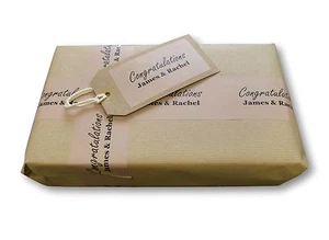 KRAFT BROWN PERSONALISED STICKER WRAPPING TAPE CONGRATULATIONS WEDDING PRESENT - Picture 1 of 1