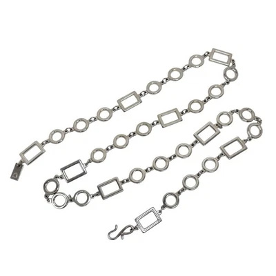 Винтажный серебристый геометрический цепной ремень с круговыми и прямоугольными звеньями 43 дюйма - Изображение 1 из 4