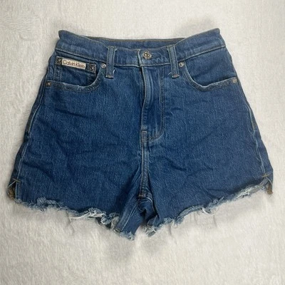 Pantalones cortos de mezclilla para mujer Calvin Klein 0 tiro alto mini corte elástico jean vintage Foto 1 de 4