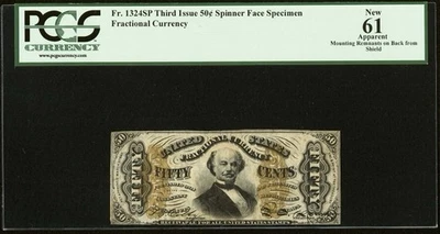 PCGS UNC 61 FR# 1324 Fractional 1864 Currency, 50c Civil War 3rd Issue Specimen - Image 1 of 4