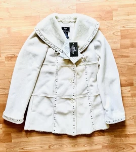 NUEVO Abrigo Dennis Basso XS Crema Imitación Piel Gamuza Cálido Invierno Chaqueta Tiger Mills - Imagen 1 de 8