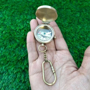 New Antique Pure Brass Nautical Compass Key Chain Perfect Gift For Him - Picture 1 of 7