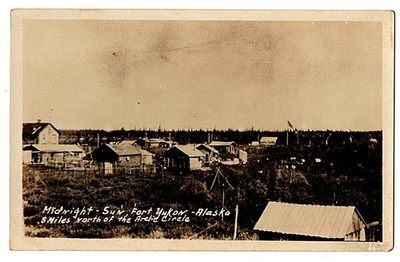 RPPC~7/1936~Gwich'in Village~MIDNIGHT~SUN~Fort Yukon, AK Alaska nr Circolo Polare Artico - Immagine 1 di 2