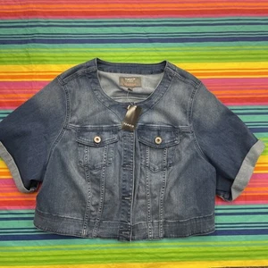 Torrid Denim Cropped Bolero Jacket Size 3X Jean Plus Blue Stretch Collarless H52 - Picture 1 of 5