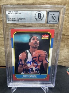 Alex English HOF Signed 1986-87 Fleer Basketball #30 Nuggets BGS BAS 10 AUTO - Picture 1 of 2