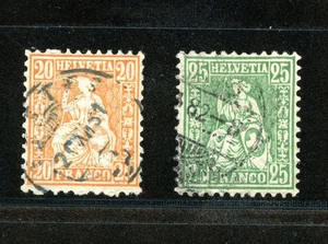 Switzerland #64 & #65 (S505) Helvetia of 1881, granite paper, Used,FVF,CV$280.00 - Picture 1 of 2