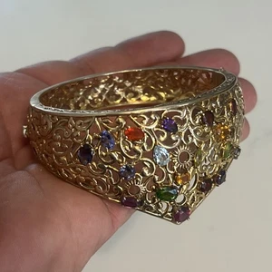 "Pulsera gruesa de plata esterlina oro vermeil múltiples piedras preciosas STS tamaño grande 2,75""" - Imagen 1 de 10