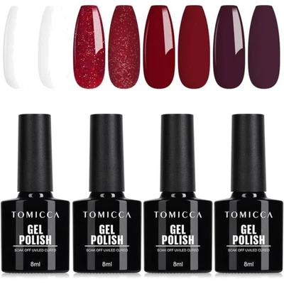 Gel UV Nagellack Rot Weiß Set, 4 Farben Rot Glitter Soak Off UV/LED Gel Nail ... - Bild 1 von 2