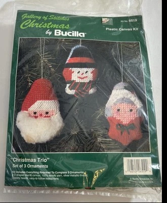 Bucilla Christmas Trio Ornament Kit 3 Decoration Plastic Yarn Santa 6519 - Image 1 of 4