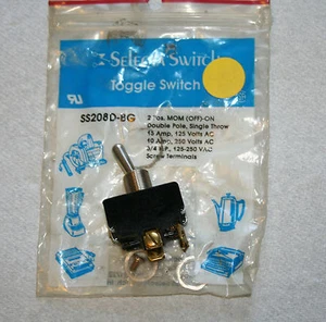Selecta Switch SS208D-BG, DPST, ON-(OFF) MOM., 15A 125 VAC, 10A, 250 VAC, 3/4 HP - Foto 1 di 1