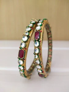 Indian Jewelry Pachi kundan Meenkari Bangle Gold Plated Bollywood Style Jewelry - Picture 1 of 5