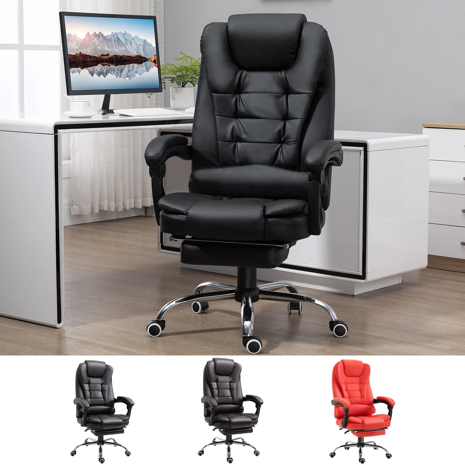 Silla de oficina ejecutiva de cuero con respaldo alto giratoria escritorio tareas computadora ergonómica Foto 1 de 1