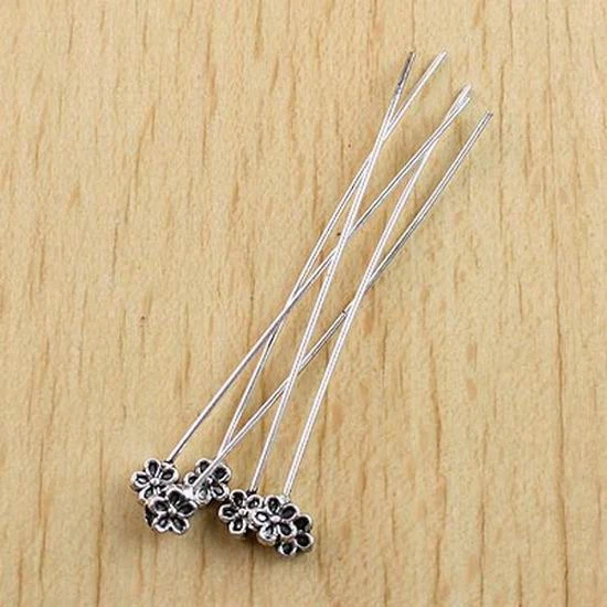 20pcs 55.4mm  Flower:5.2mm Tibetan Silver HANDMADE Flower Head Pin H0736 - Image 1 of 1