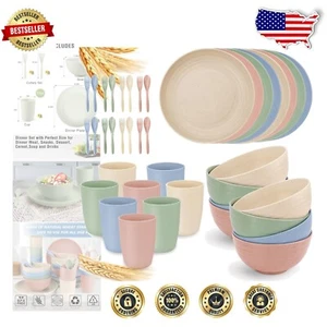 Unbreakable Wheat Straw Dinner Set for 8 – Dishwasher & Microwave Safe - Picture 1 of 11
