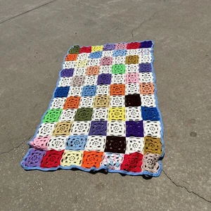 Vintage Knit Crochet Granny Throw Blanket 44" x 64" Handmade Afghan 7L - Picture 1 of 5