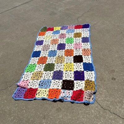 Vintage Knit Crochet Granny Throw Blanket 44" x 64" Handmade Afghan 7L - Image 1 of 4