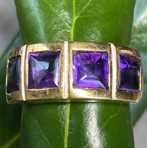 Vintage Amethyst Band Ring Estate Fine Jewelry Pre-Owned 18K Gold Enamel Size 8 - Picture 1 of 24