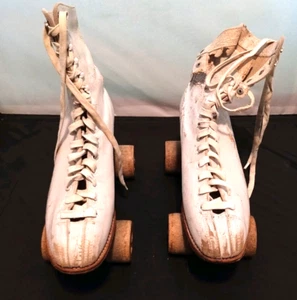 Vintage 1914 Chicago Rollschuh Co weiß Leder Schnürstiefel Größe 5 - Bild 1 von 11
